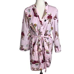 Rare Nick and Nora 100% cotton Pink Sock Monkey Print bathrobe size S/M